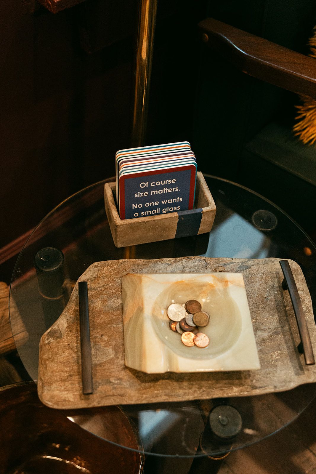 A small tray of items set on a table